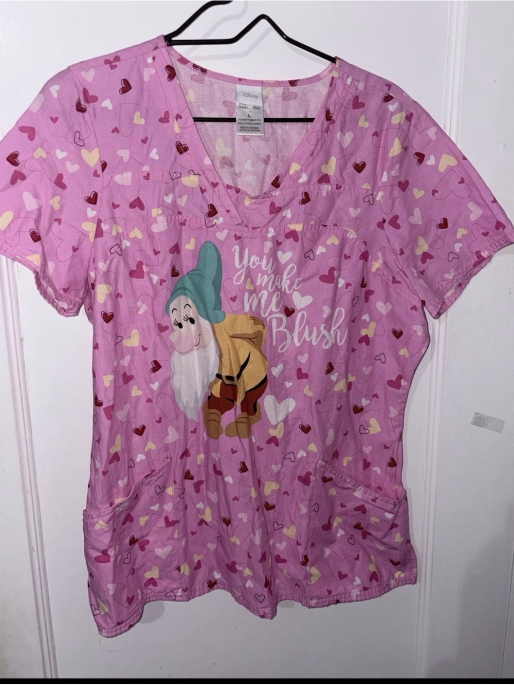 Disney Pink Heart-Print Short Sleeve Top with Dwarf Graphic